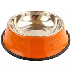 Миска для собак на резиновой основе металлическая 22 см Оранжевая