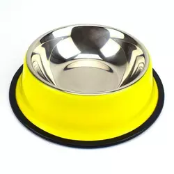 Миска для собак на резиновой основе металлическая 22 см Желтая