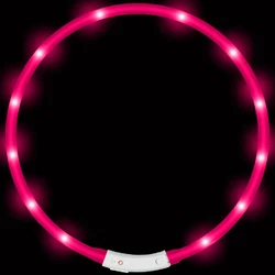Светящийся ошейник для собак LED водостойкий с зарядкой USB универсальный Розовый