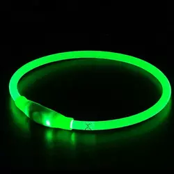 Ошейник для собак светящийся LED водостойкий с зарядкой USB регулируемый Зеленый