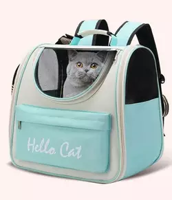 Рюкзак - переноска для котов с окошком и с карманом разборной Бежево - бирюзовый