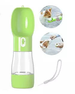 Бутылка для собак для путешествий и прогулок двойная - для воды и корма Зеленая
