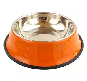 Миска для собак на резиновой основе металлическая 22 см Оранжевая