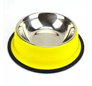 Миска для собак на резиновой основе металлическая 22 см Желтая