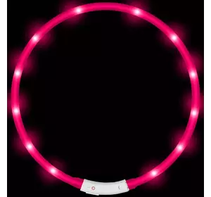 Светящийся ошейник для собак LED водостойкий с зарядкой USB универсальный Розовый