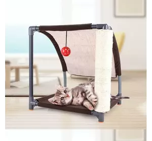 Когтеточка - лежак (дряпка) для котов с игрушкой 41 х 41 х 43 см Бежевая