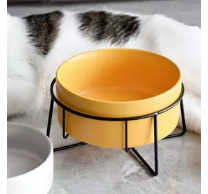 Керамическая миска для собак и кошек на подставке 400 мл Желтая