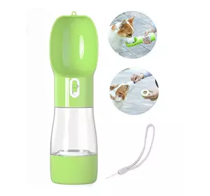 Бутылка для собак для путешествий и прогулок двойная - для воды и корма Зеленая