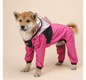 Дождевик для крупных собак на кнопках с прозрачным капюшоном 4XL Розовый