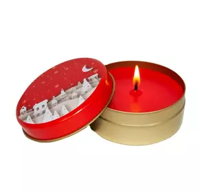 Новогодняя свеча в металлической банке натуральная без запаха Красная